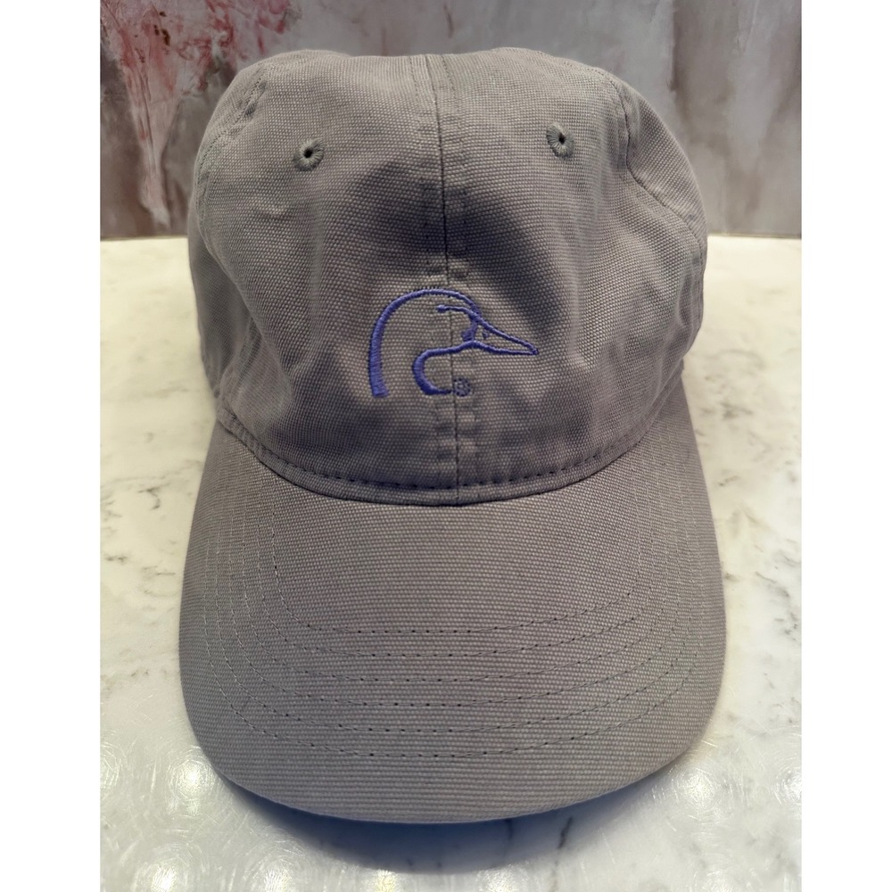 Ducks Unlimited Grey Canvas Baseball Cap Purple Logo Adjustable Dad Hat OSFM Vtg